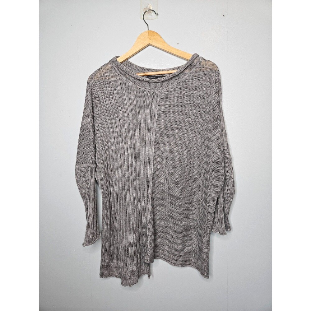 ELEMENTE CLEMENTE Asymmetric Linen Sweater Gray Size 1 Small Rolled Neck Dolman